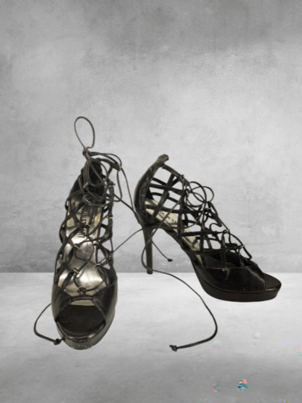 COLIN STUART -- Black Lace-Up Stiletto Heels, Ultra High, Platform, Rarely Worn